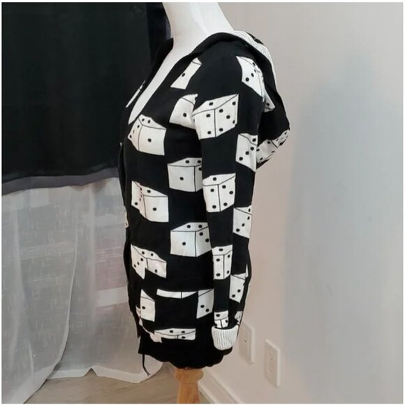Betsey Johnson "Roll the Dice" zip up sweater hoody hoodie tunic dress c… - Picture 4 of 10